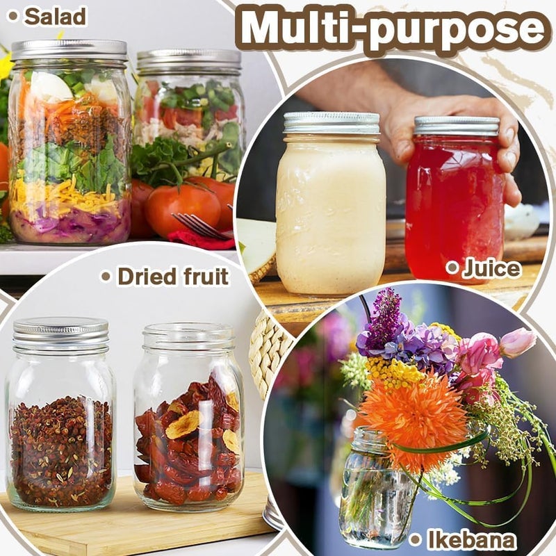 Leaflai Mason Jars-16oz Regular Mouth Airtight MasonJars with Lids -Glass Canning Jars for Canning, FoodStorage, Smoothies, Coffee & Crafts (2 Pack) - Image 3